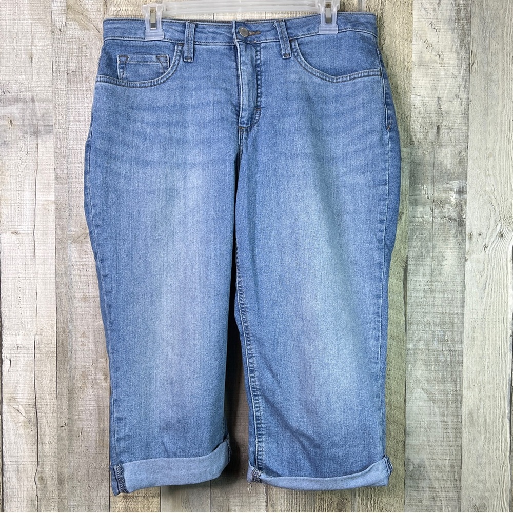Riders By Lee Size 10 Medium MidRise Light Blue Denim Capris Front Pocke…